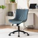 YOUNIKE Office Chair Armless Desk Chair with Wheels, Home Office Computer Task Chair, Modern Faux Leather Upholstered Vanity Chair, Adjustable Swivel Rolling Office Chairs, Greyishgreen (Grayishgreen)