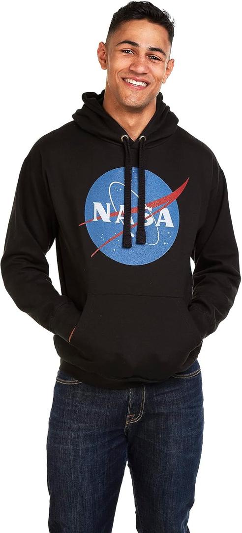 Popfunk Classic NASA Circle Logo Men's Hoodie with Front and Back Print (Black, XL)