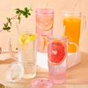 JunVpic Glass Cups with Lids and Straws,24oz Glass Tumbler with Handle Iced Coffee Cup for Coffee,Juice,Tea,Milk,Smoothie,Hot & Cold Drinks (Pink)