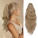 Ponytail Extension 18" Blonde & Ash Blonde Mixed Hair Extensions - Curly Wavy Long Synthetic Claw Clip on Pony Tail Hairpiece for Women