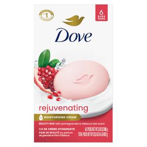 Dove Beauty Bar Soap Rejuvenating Pomegranate & Hibiscus Tea 6 Count for Revitalized Skin, Refreshes Skin 3.75 oz, Pack Of 3 