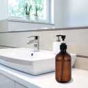 Shampoo Bottles with Pump, 17oz Refillable Amber Plastic Pump Dispenser Bottle for Soap Shampoo Conditioner, 2 Pack (500ml, Brown)