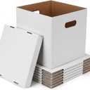 CRUGLA Vinyl Record Storage Boxes with Lids 7 Pack, 13 Inch Cube, Collapsible Corrugated Cardboard, Quick Fold Assembly with Pre-Applied Adhesive, Side Cut-Out Handles, Home Office Organizer, White