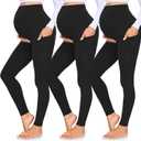 GROTEEN 3 Pack Women's Maternity Leggings Over The Belly with Pockets Super Soft Workout Pregnancy Yoga Pants (Large, 01-black/Black/Black)