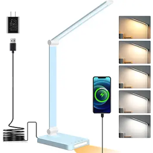 L SHY-U L 3-in-1 LED Desk Lamp with Chargers, 3 Lighting Modes, 5 Brightness Levels & Dimmable, Touch-Controlled Reading lamp for Home/Office, Foldable Table lamp for College Dorm Room