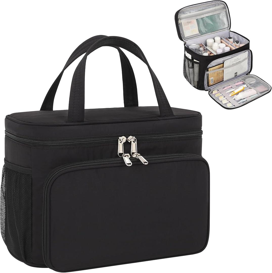 Travel Toiletry Bag, Portable Makeup Bag for Women Girls, Water-resistant Makeup Cosmetic Bag Travel Bag for Full-Size Toiletries, Accessories, Black