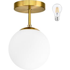 Gold Globe Semi Flush Mount Ceiling Light,Mid Century Modern Light Fixture Ceiling,Globe Ceiling Light for Hallway Living Room Kitchen Bedroom Storage Schoolhouse Laundry(Bulb Incl.)