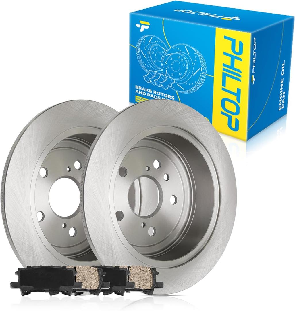 PHILTOP Rear Brake Pads and Rotors kit Fit for Toyota 2004-2007 Highlander, Lexus 2007-2009 RX350, Lexus 2004-2006 RX330, 11 Rear Brakes Rotors Automotive Replacement Brake kits