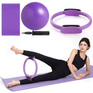 Tsikavo Pilates Ring, Pilates Ring Circle and Ball Set, 12 Inch Magic Circle Pilates Ring,9 Inch Small Exercise Ball,Resistance Bands Set, Home Pilates Equipment for Women (Purple)