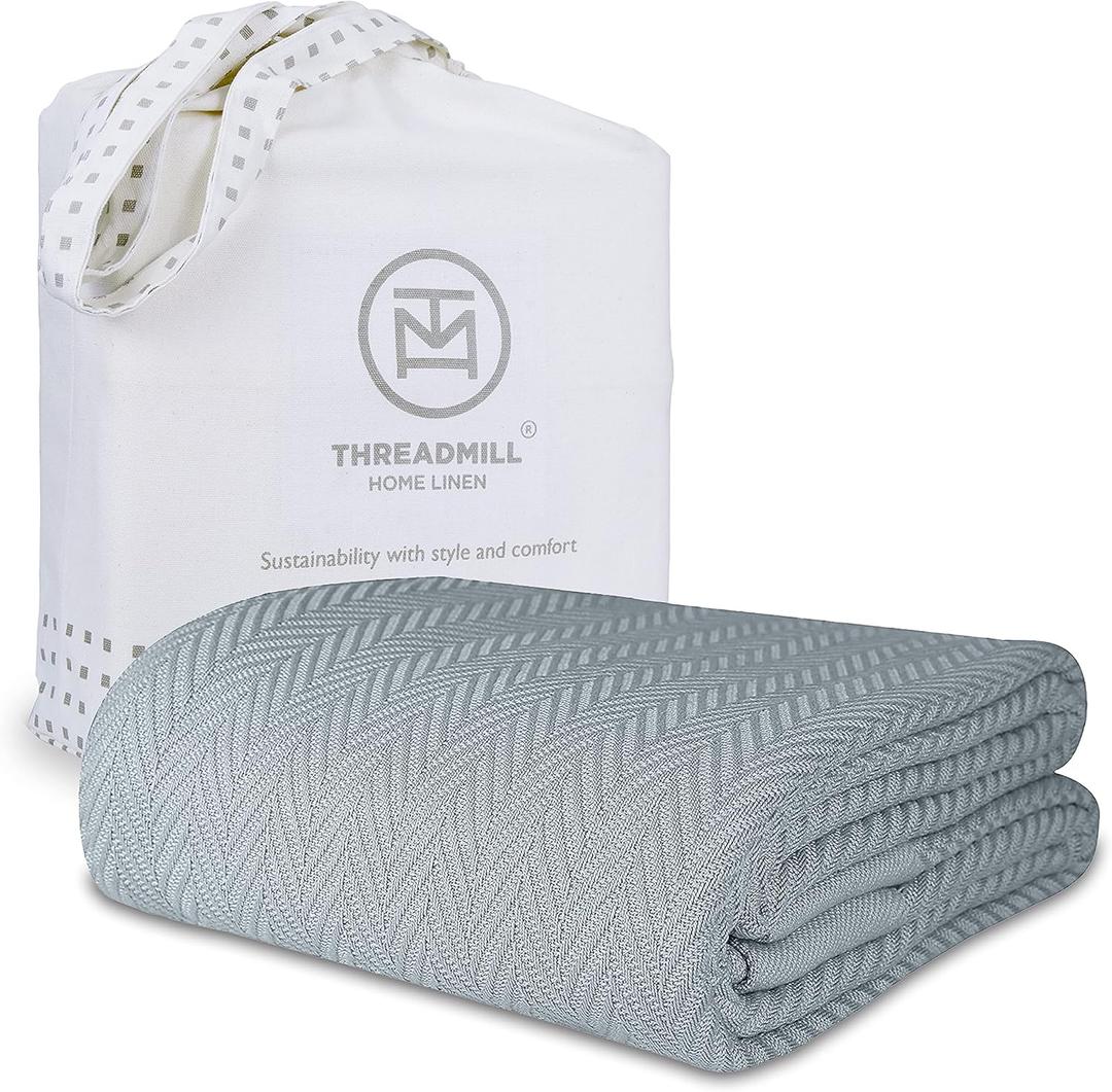 Threadmill Luxury Cotton Blankets for King Size Bed | All-Season Cozy 100% Cotton King Size Blanket | Herringbone Soft Fall Thermal Blanket fits Cal King Size Bed | Scottish Grey