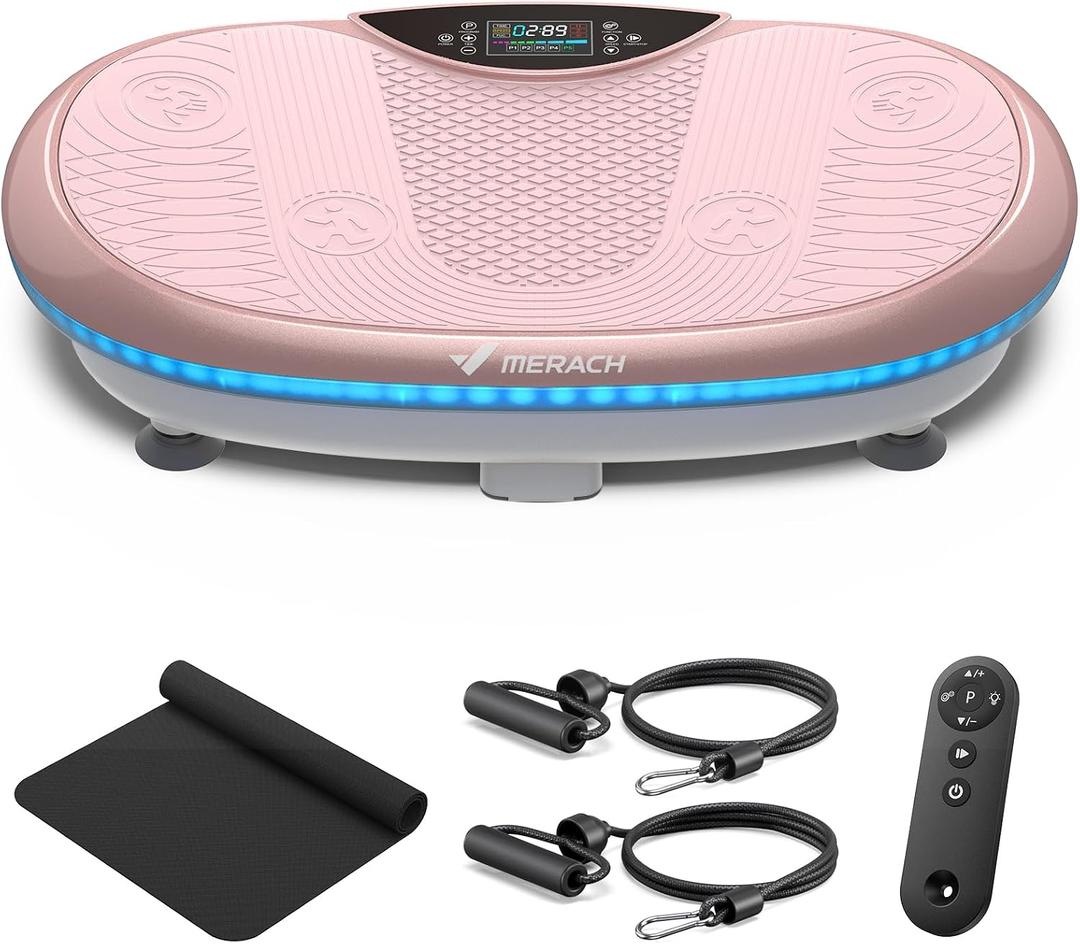 MERACH Vibration Plate Exercise Machine, 4D Whole Body Workout Vibrating Platform for Lymphatic Drainage Weight Loss Muscle Activation, Home Fitness Equipment with Bluetooth Light Pull Cord