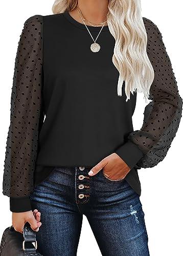 WIHOLL Long Sleeve T Shirts for Women 2025 Fall Outfits Clothes Crewneck Tops Tunic Business Dressy Casual Black Large