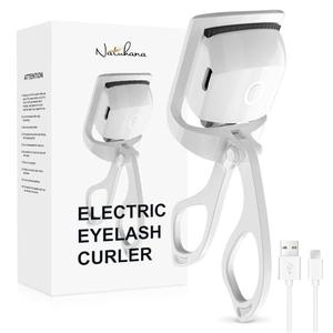 NATUHANA Heated Eyelash Curler with USB,Fast Heat up & 24H Long-Lasting,Rechargeable Electric Lash Curlers,Temperature Control,Safe Anti-Burn Quick Natural Curling Eye Lashes,White