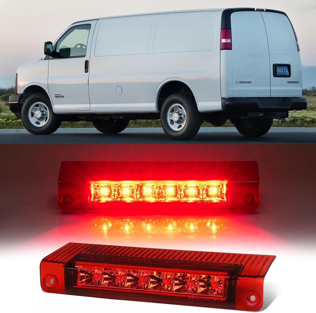 Third 3rd Brake Light LED for 2003-2017 Chevy Express, High Mount Rear Brake Lights Assembly for 03-17 GMC Savana, Waterproof Center Cab Lamp Stop Light, Red Lens