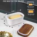 Nucookery Ceramic Butter Dish, Embossed Butter Keeper with Wood Lid for Countertop, Butter Holder and Container with Double Silicone Seal (Fan Pattern)