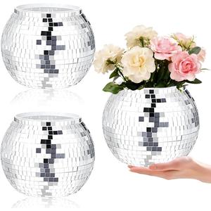 Disco Ball Vase 9" X 7.08" 2 Pcs Disco Ball Vases for Centerpieces Silver Mirror Disco Ball Planter for Wedding Table Centerpieces Birthday Party Decoration