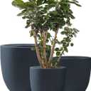 Kante 20",16.5",13.4" Dia Round Concrete Planters (Set of 3), Outdoor Indoor Modern Decorative Plant Pots with Drainage Hole & Rubber Plug for Home & Garden, Charcoal