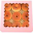 Qiqee Auto-pop Up Pink Pie Boxes with Window 10x10x2.5 inch 11Packs Cookie Donut Bakery Box