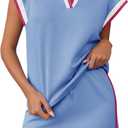 Fisoew Womens 2 Piece Skirt Set Summer Cap Sleeve Tops Matching Tennis Skirts Casual Color Block Vacation Outfits Lounge Sets (Blue, S)