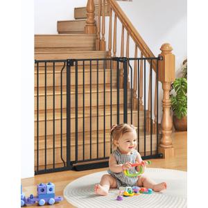 34" Extra Tall Baby Gate for Stairs, Auto Close Stroller Friendly Dog Gate Indoor for Doorways, Pressure Mounted 29"-51" Wide Baby Gate, Easy Walk Through Gate for Children & Pets, Black