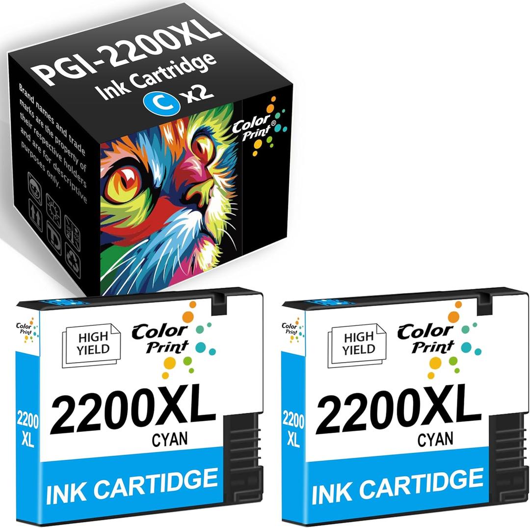 Compatible PGI2200XL Cyan Ink Cartridge Replacement for Canon PGI-2200 2200XL PGI-2200XL for Maxify MB5320 MB5120 MB5420 MB5020 iB4120 iB4020 Printer (2-Pack,PGI2200 High Yield)