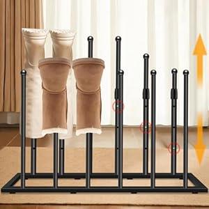 Tall Boot Rack Organizer, 23.6'' Height Adjustable, Heavy Duty Standing Metal Boot Storage for Closet, Entryway, Fits 6 Pairs, Black