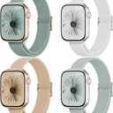 4 Pack Slim Braided Stretchy Compatible with Apple Watch Band Size: 38/40/41/42mm(Series 11/10) Women Men, Solo Loop Nylon Thin Strap for iWatch Series 11 10 9 8 7 SE 6 5 4 3 Ultra