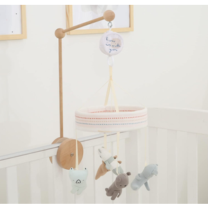 Baby Crib Mobile Musical Nursery Mobiles for Bassinet with Wooden Holder, Animal Toys Crib Mobile with Music for Baby, White