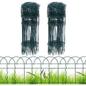 2 Rolls Green Garden Fence Border, 14 in x 40 Ft Metal Folding Fence Wire Roll Garden Border Edging, Garden Fence Roll Flower Bed Fencing for Outdoor Yard