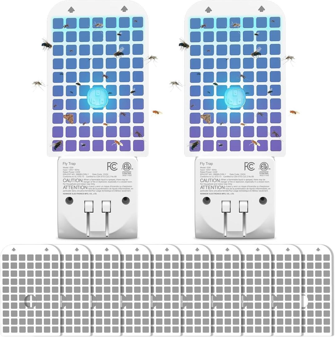 Flying Insect Trap, Mosquito Trap, Fruit Fly Traps for Indoors, 2 Device + 10 Glue Cards, Fly Traps Indoor for Home, Kitchen, Bedroom, Plant Area and Garage (BLUE)