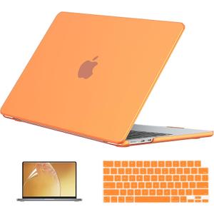 EooCoo Case Compatible with MacBook Air 13 inch M5 2026-2022 Release M4 M3 M2 A3449 A3240 A3113 A2681, Hard Shell&Keyboard Skin Cover&Screen Protector for Mac Air 13.6 inch, Matte Orange