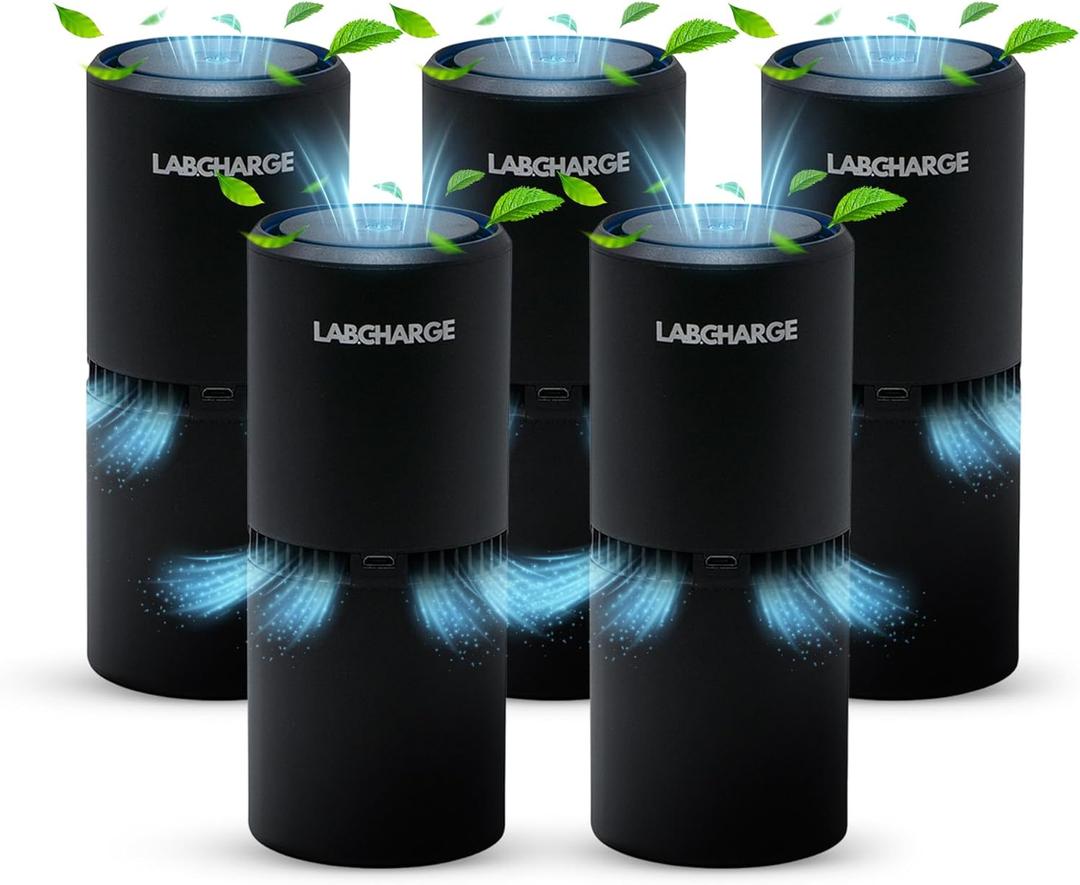 LabCharge Small Ionic Air Purifier for Home & Bedroom  Silent HEPA Filter  Covers 250 Sq Ft - Free Cleaner  Compact & Black Design - Pack of 5