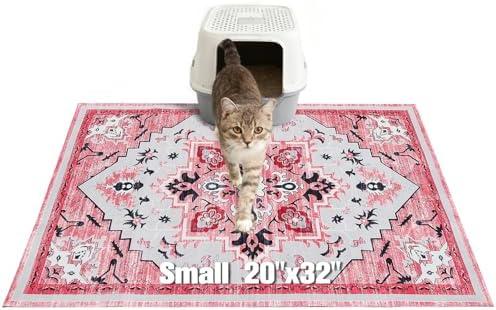 EXPAWLORER Cat Litter Mat, 20”x32” Small Non-Slip Urine Waterproof Litter Trapping Mat Easy to Clean Washable Litter Box Mat for Floor Soft on Kitty Paws, Indoor Food Mats Rug Pads for Bathroom Pink