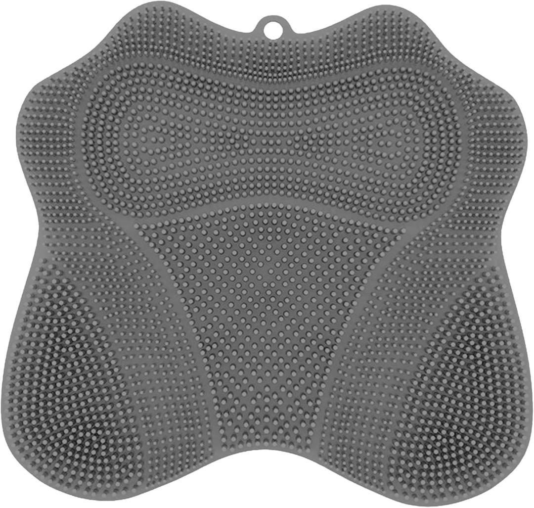 Dual-Sided Silicone Shower Foot Scrubber Mat  Foot Scrubber in Shower for Deep Cleaning & Exfoliation | Wall-Mounted Shower Foot Scrubber Mat & Back Cleaner for Men and Women (Grey, Standard)