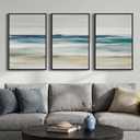 Framed Abstract Coastal Wall Art for Living Room, 3 Piece Blue Beach Landscape Canvas Artwork for Walls, Large Minimalist Ocean Seascape Painting Prints for Bedroom Hallway Wall Art Decor, 20x30 Inch