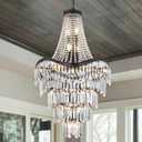 Wellmet Black Modern French Empire Crystal Chandelier, Luxury Crystal Chandelier, 15-Light French Pendant Light, for Living Room, Entryway, Dining Room, Foyer, Bedroom, 23.23"L x 23.23"W x 45.98"H