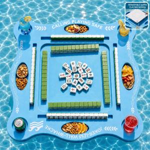 Floating Mahjong Table for Pool, 2-in-1 EVA Floating Game Table for Mahjong, Card, Poker, Domino, Hot Tub Lake Beach Pool Game Table, Floating Game Tray with Removable Poker Board, Oval Snack Grooves, 32 inches