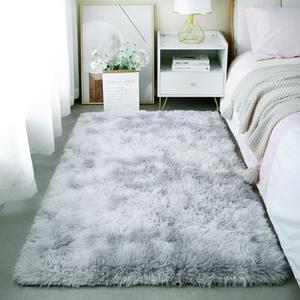 KICHOWUA 3'x5' Fluffy Shag Light Grey Rug for Bedroom, Soft Fuzzy Plush Washable Non Slip Carpet, Comfy Shaggy Furry Small Area Rug for Living Room, Kids Baby Boys Girls Nursery Dorm, Tie-Dye Gray