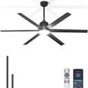 65 Inch Ceiling Fan with Lights - Black Ceiling Fan with Remote & APP Control, 3CCT, Dimmable, Quiet Reversible DC Motor, Indoor Outdoor Ceiling Fans for Patio Living Room Garage Shop