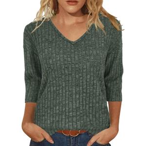 JomeDesign Womens Sweaters V Neck 3/4 Sleeve Shirts Dressy Casual Blouses Loose Fit Tunic Tops Fall Fashion (XXL)