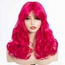 FASHION IDOL Curly Hair Wig with Natural Bangs for Women 16 Inches Short Wavy Hair Glueless Heat Resistant Synthetic Wear and Go Wig (ROSE PINK)