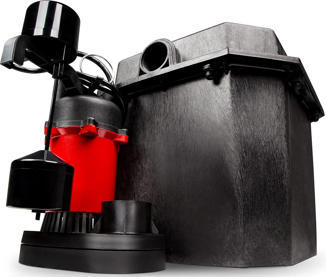 Red Lion RL-SPS33 1/3 HP, 115-Volt, 3200 GPH Under-Sink Sump Pump System with 6 Gallon Basin, Red/Black, 14942736