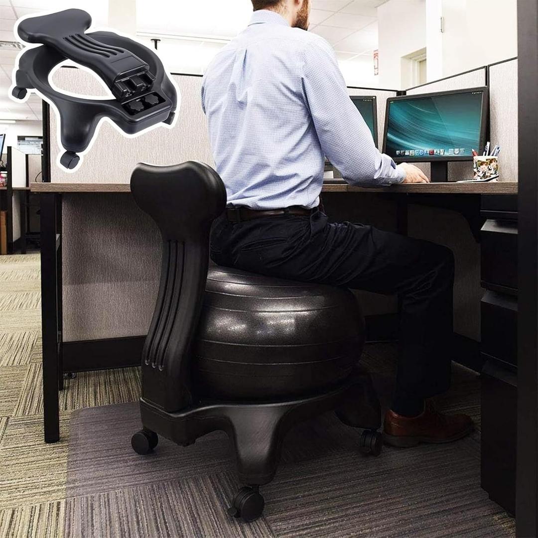 Ergonomic Balance Ball Chair Rolling Stool, Office Desk Exercise Ball Chair with Brakeable Wheels, Realigns Curved Spines and Relieve Back Pain