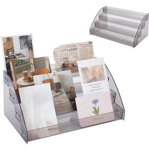UNICRAFTALE 4-Tier Acrylic Greeting Card Display Stand Portable Christmas Greeting Card Rack Storage Sticker Organizer Stamp Postcard Mail Greeting Card Holder for Retail Counter Desk 30.5x18.1x14.2cm