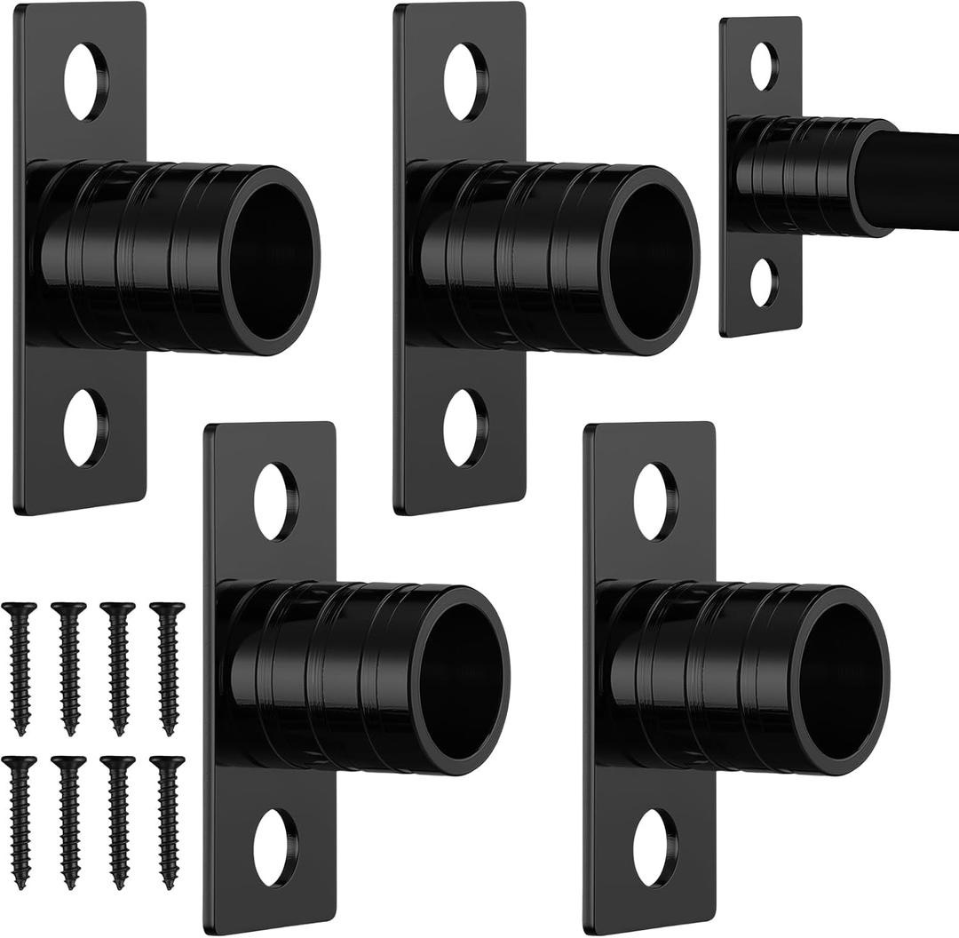 Pelopy 4 Pcs Inside Mount Curtain Rod Bracket 3/8" Bracket Set for 3/8" Rodding (Black)