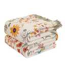 LUTBM Boho Throw Blanket for Bed Cotton Blankets Twin Size for Bedroom Living Room All Season Lightweight Floral Embroidery Reversible Quilt for Couch Sofa Chair 60"x80" Home Decor