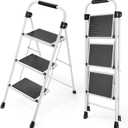 Step Ladder, Folding Step Stool with Wide Anti-Slip Pedal, Sturdy Steel Ladder, Convenient Handrail, Lightweight, Portable Steel Step Stool, 3 Step Ladder