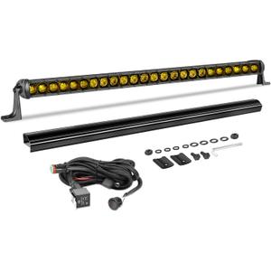 30 Inch Amber Light Bar Kit, AKD Part 168W Single Row LED Light w/Wiring Harness Black Cover Spot Flood Combo Slim Bumper Grille Yellow LED Bar for Trucks SUV UTV Toyota Chevy Subaru RZR Roof