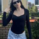 Avidlove Long Sleeve Bodysuits for Women Sexy Sweetheart Neck Going Out Outfits Double Lined Bodysuit