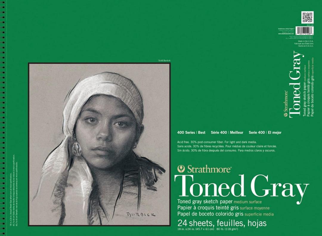 Strathmore 400 Series Sketch Pad, Toned Gray, 18x24 inch, 24 Sheets - Artist Sketchbook for Drawing, Illustration, Art Class Students